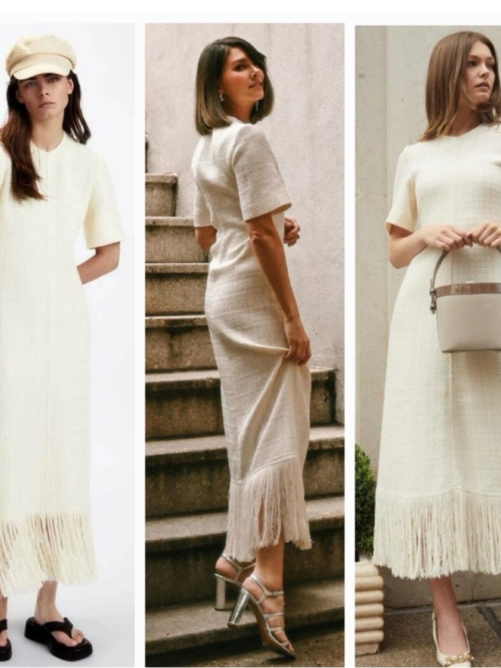 Zara Cream Fringe-Hem Maxi Dress
